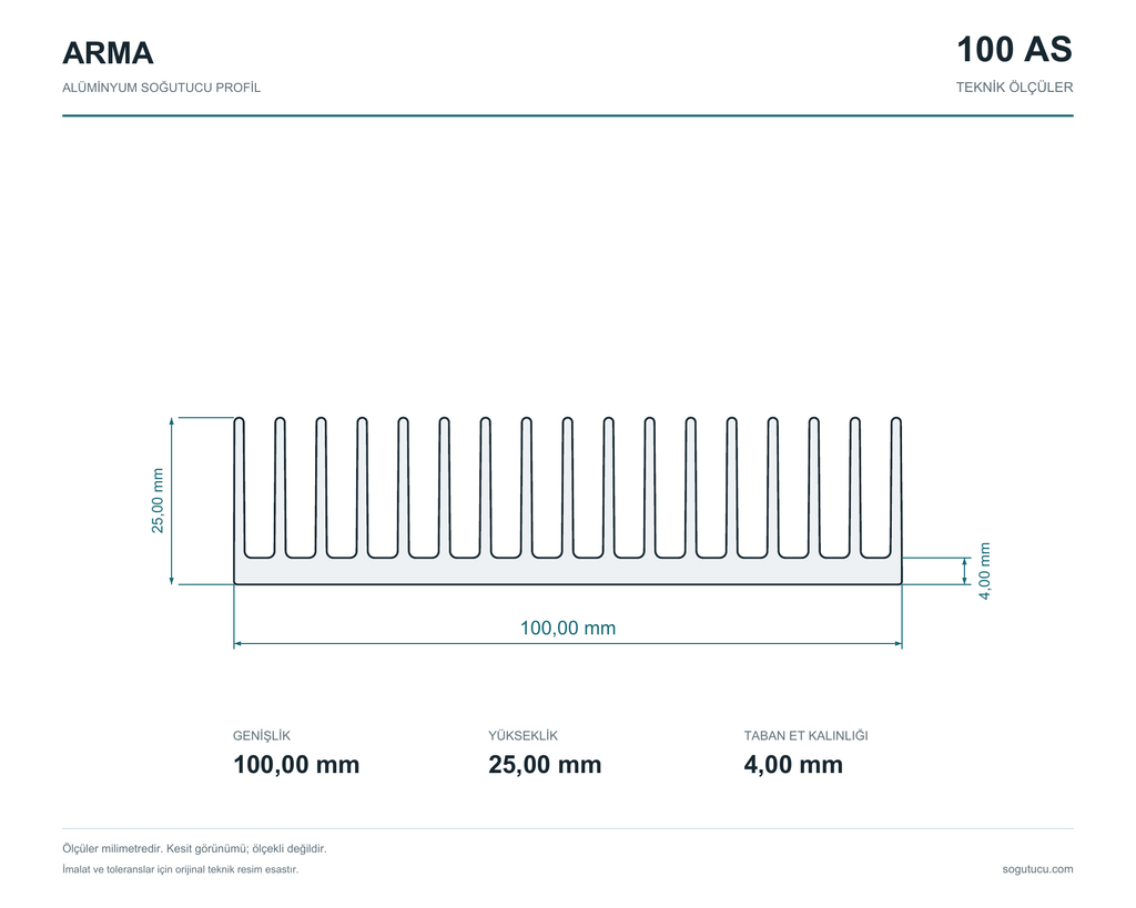 100mm Genişlik Alüminyum Soğutucu 100 AS