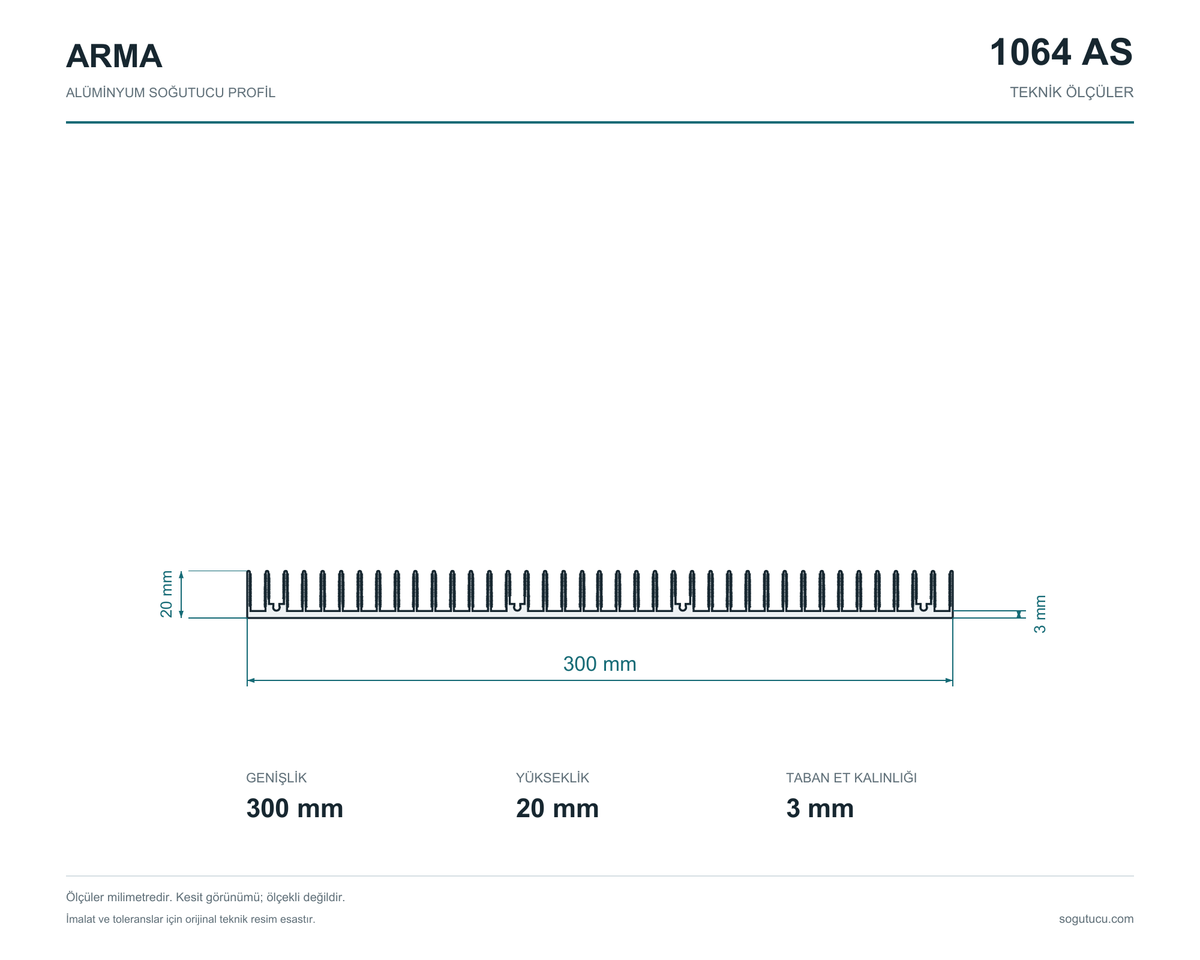 300mm Genişlik Alüminyum Soğutucu 1064 AS