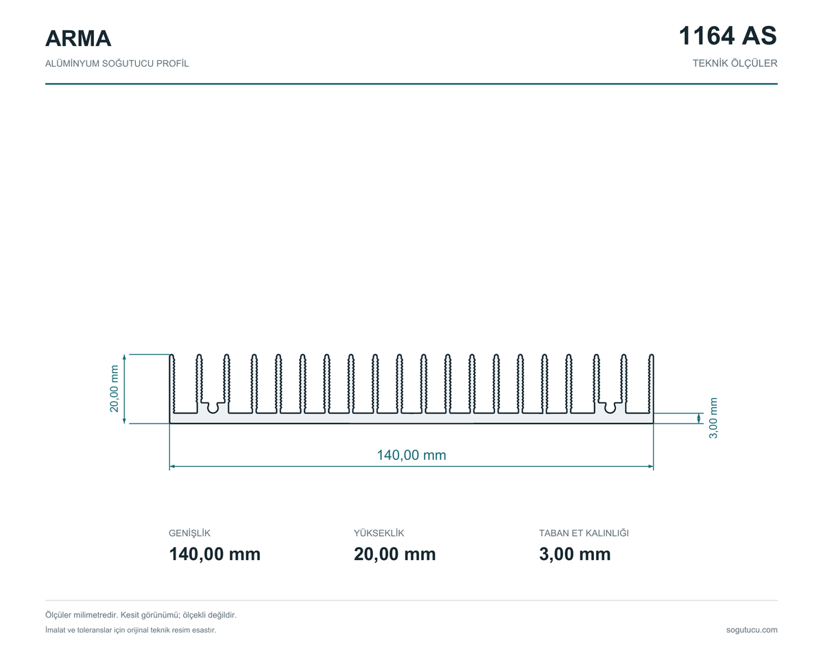 140mm Genişlik Alüminyum Soğutucu 1164 AS