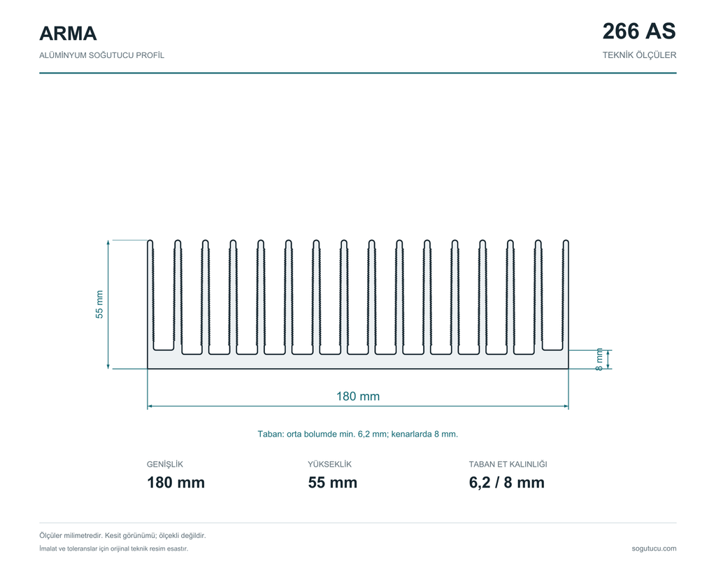 180mm Genişlik Alüminyum Soğutucu 266 AS