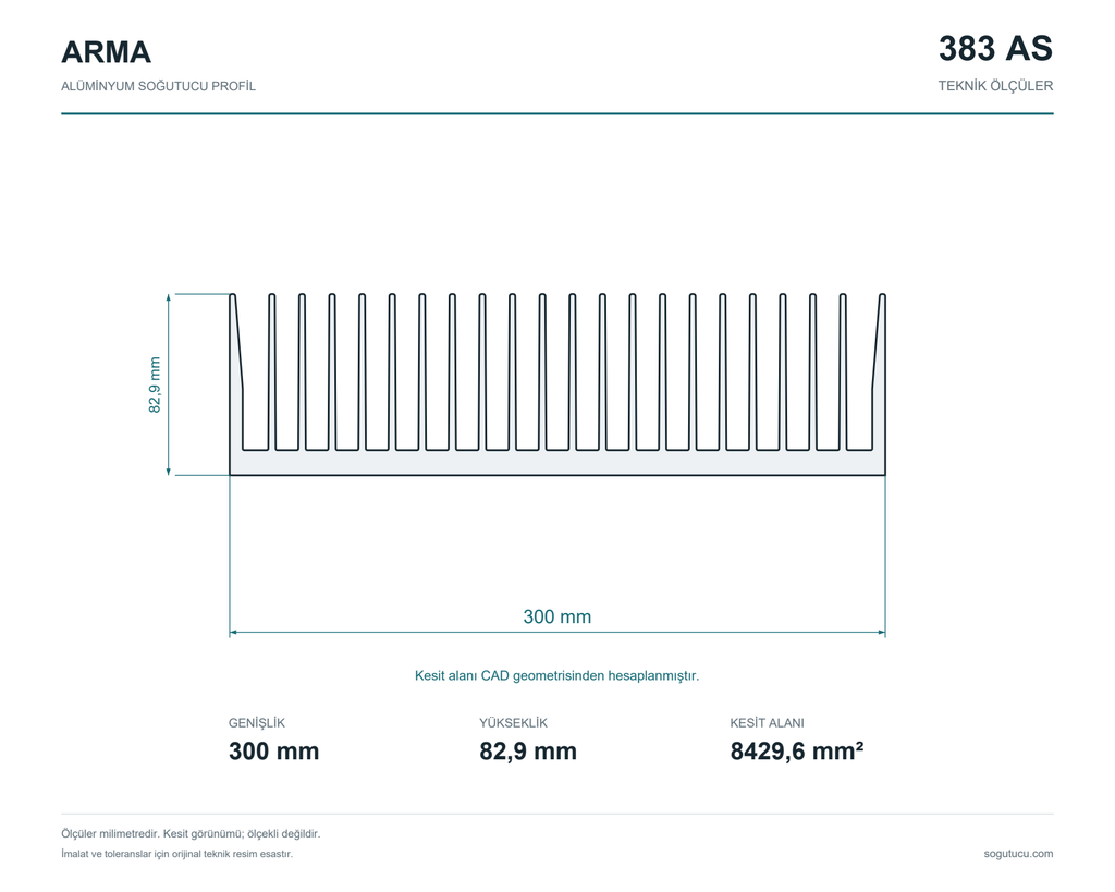 300mm Genişlik Alüminyum Soğutucu 383 AS