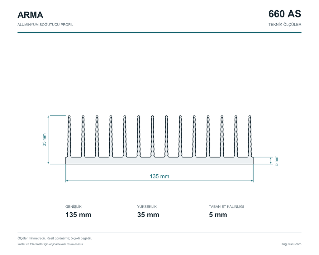 135mm Genişlik Alüminyum Soğutucu 660 AS