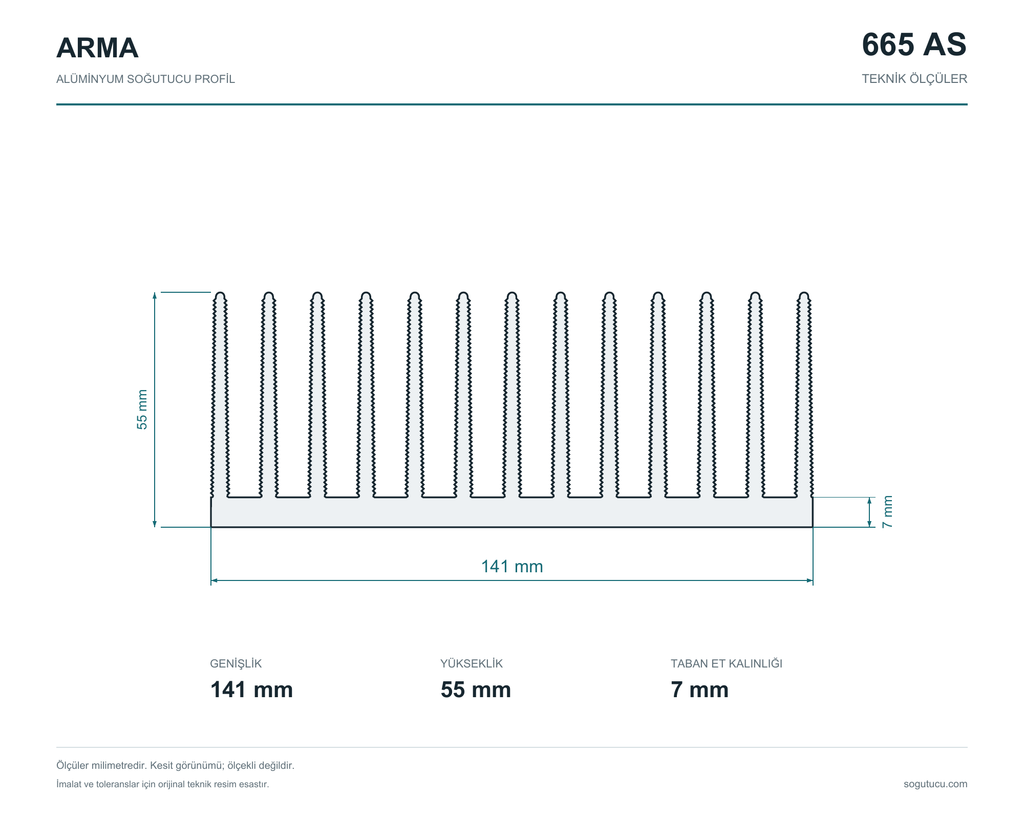 141mm Genişlik Alüminyum Soğutucu 665 AS