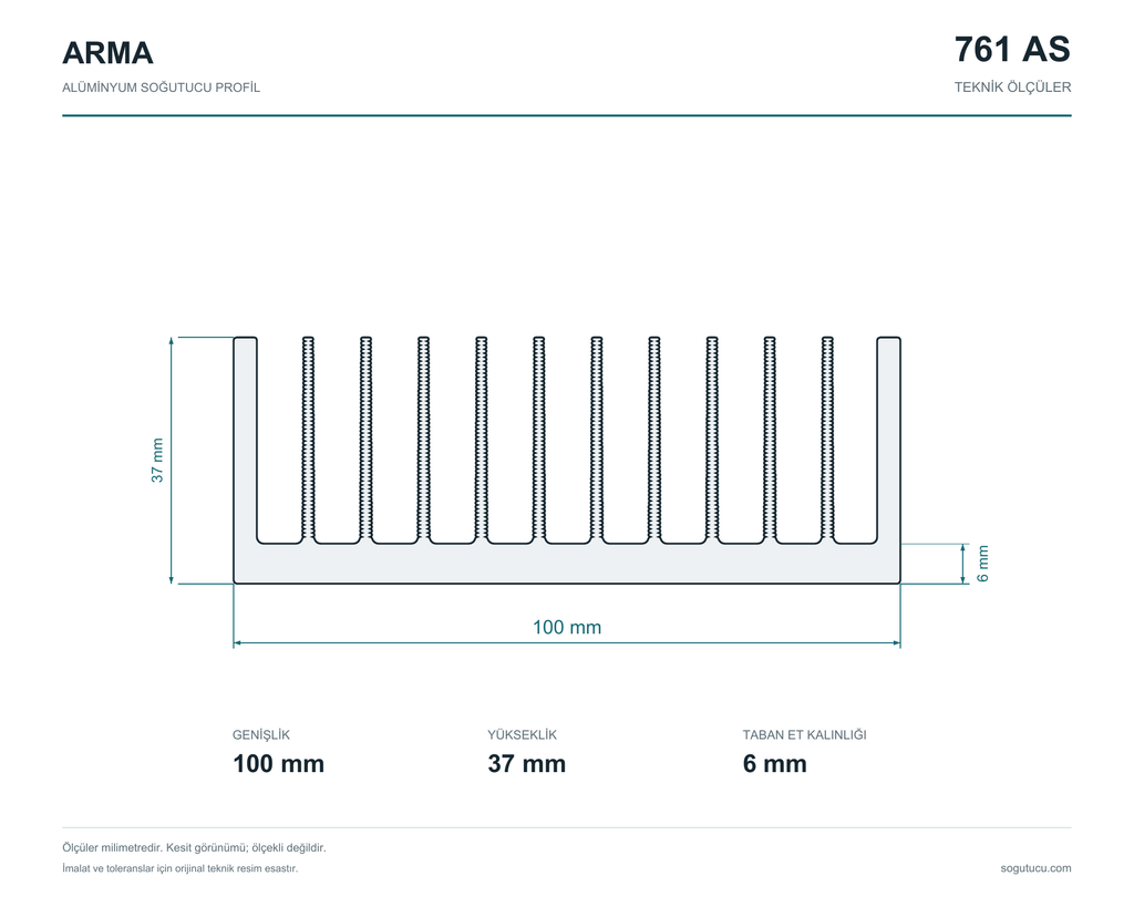 100mm Genişlik Alüminyum Soğutucu 761 AS
