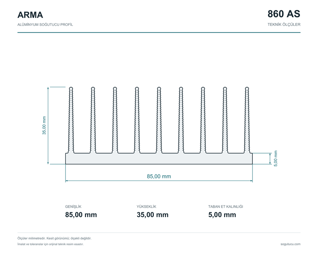 85mm Genişlik Alüminyum Soğutucu 860 AS